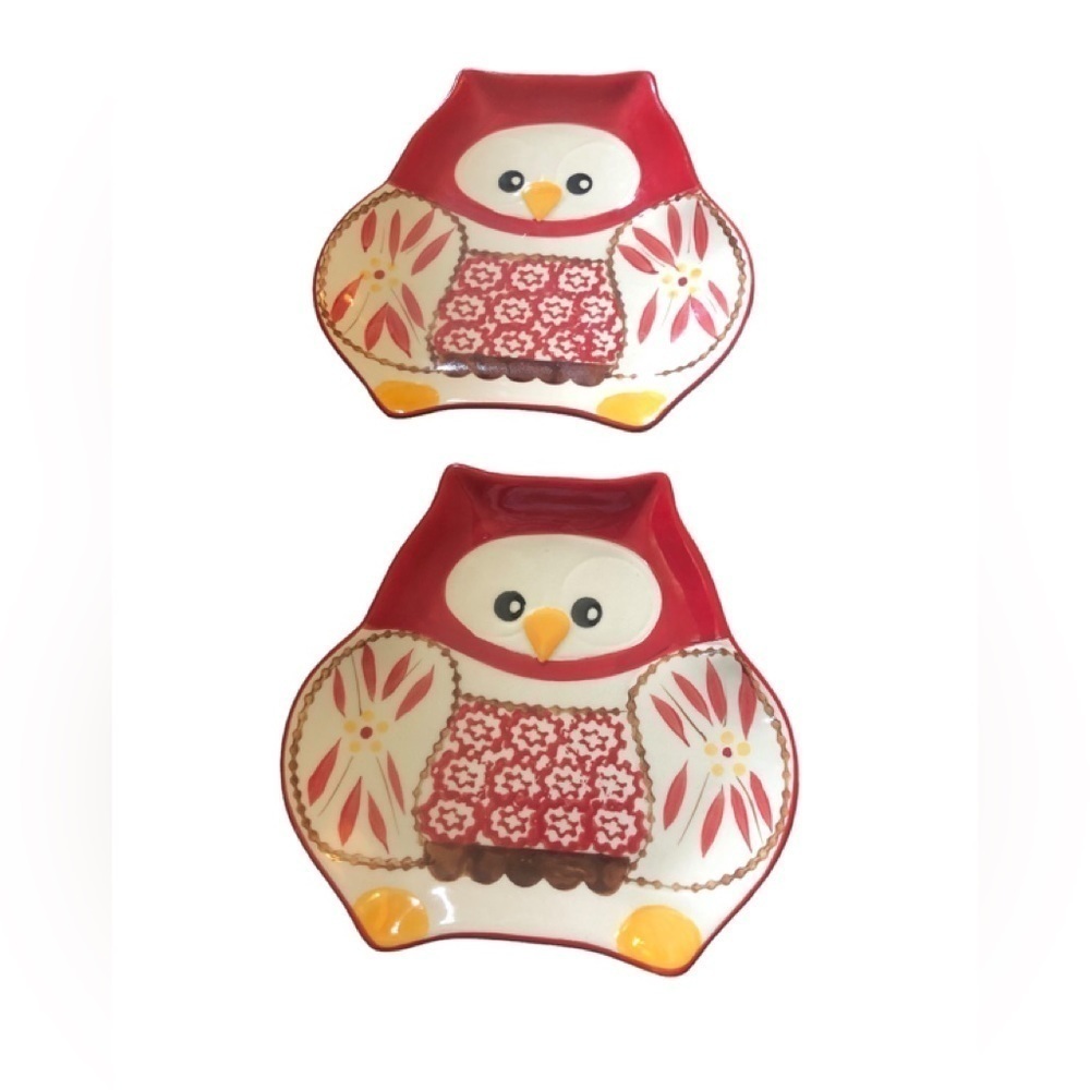 Temp-Tations Old World Red Set Of 2 Owl Replacement Plates Oven/DW Safe 6.5X6